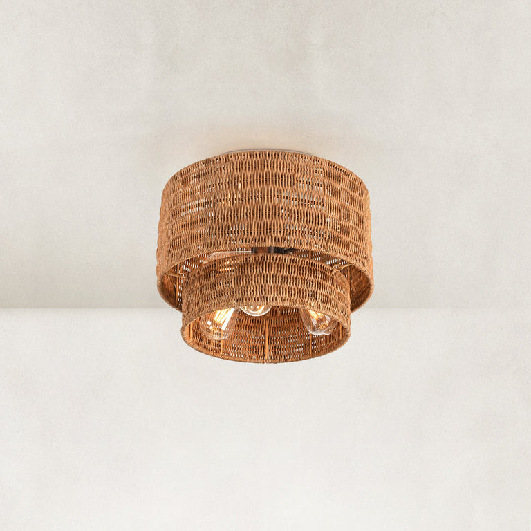 Natural-tone fixture illuminated underside and two-tier weave.