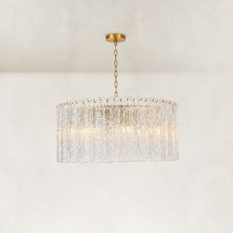 Eight-Light Glass Globe Chandelier 36" complete as shown fixture view