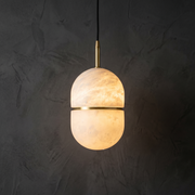 Ellune Alabaster Pendant Light by Dalmivik, complete fixture illuminated
