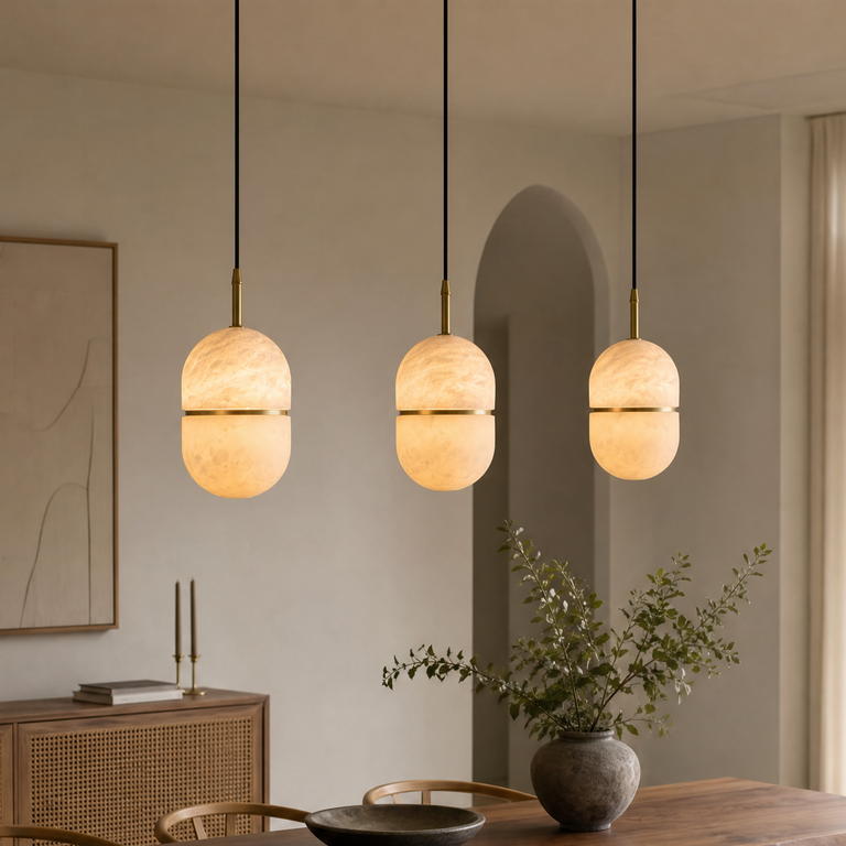 Ellune Alabaster Pendant Light by Dalmivik, furnished room or product detail view