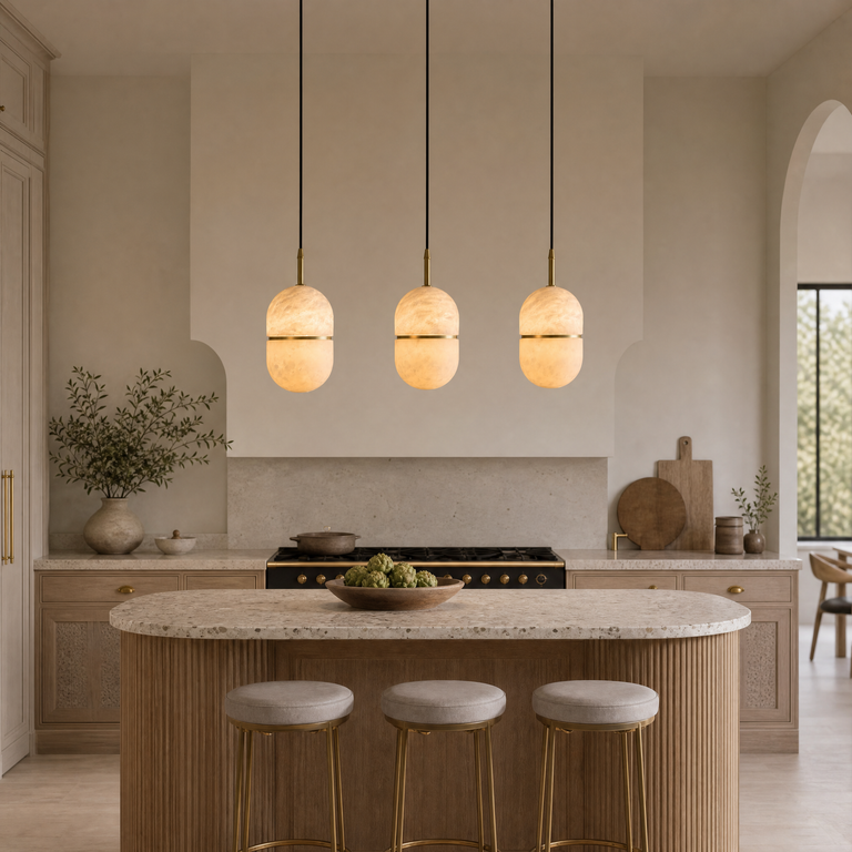 Ellune Alabaster Pendant Light by Dalmivik, furnished room or product detail view