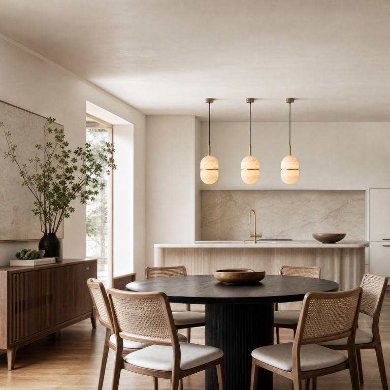 Ellune Alabaster Pendant Light by Dalmivik, furnished room or product detail view