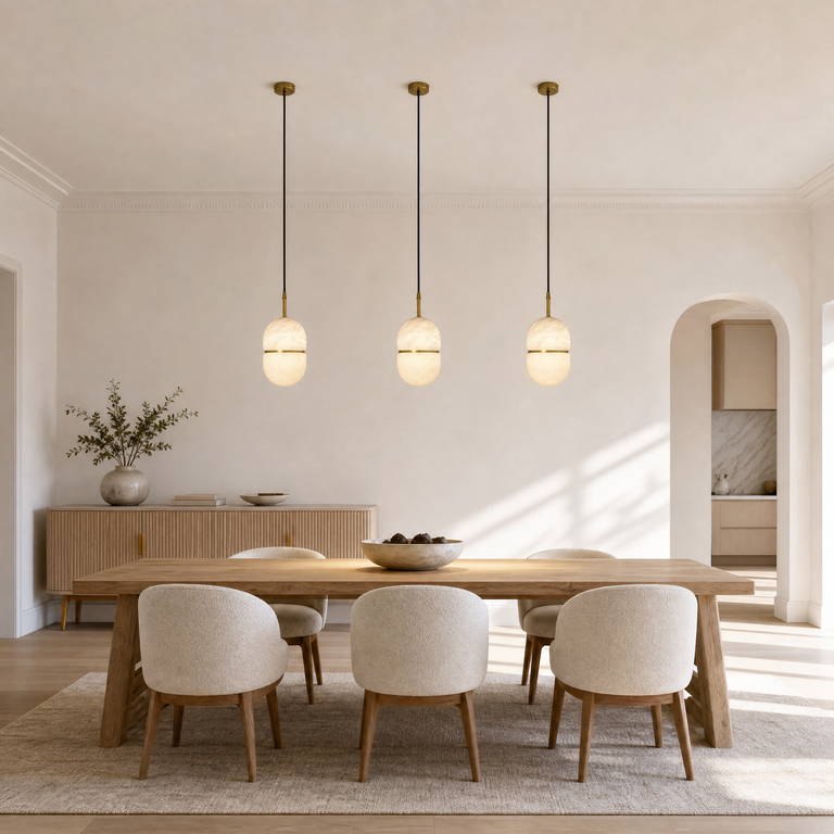 Ellune Alabaster Pendant Light by Dalmivik, furnished room or product detail view
