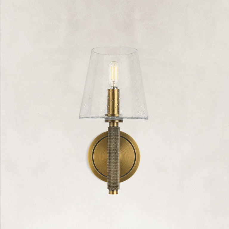 Embossed Bubble Glass Wall Sconce in Aged Brass - complete fixture