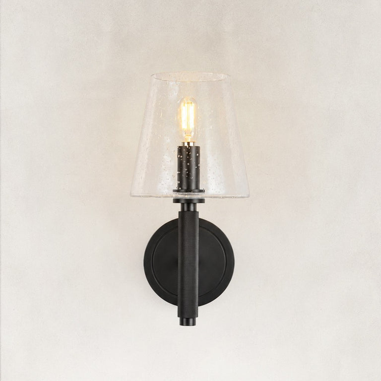 Embossed Bubble Glass Wall Sconce in Matte Black - complete fixture