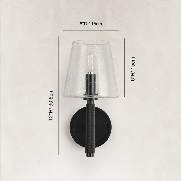 Embossed Bubble Glass Wall Sconce in Matte Black - dimension diagram