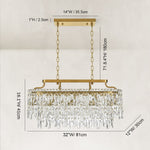 Faceted Crystal Linear Chandelier in Brushed titanium gold - dimension diagram
