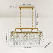 Faceted Crystal Linear Chandelier in Brushed titanium gold - dimension diagram