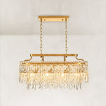 Complete faceted crystal linear chandelier with brushed gold canopy and chains