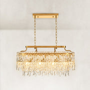 Complete faceted crystal linear chandelier with brushed gold canopy and chains