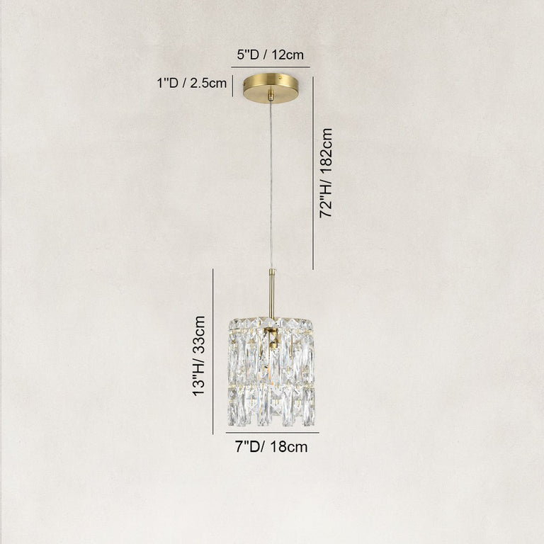 Faceted Crystal Mini Pendant in Brushed titanium gold - dimension diagram