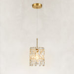 Faceted crystal mini pendant with brushed gold canopy and complete suspension