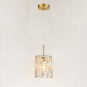 Faceted crystal mini pendant with brushed gold canopy and complete suspension
