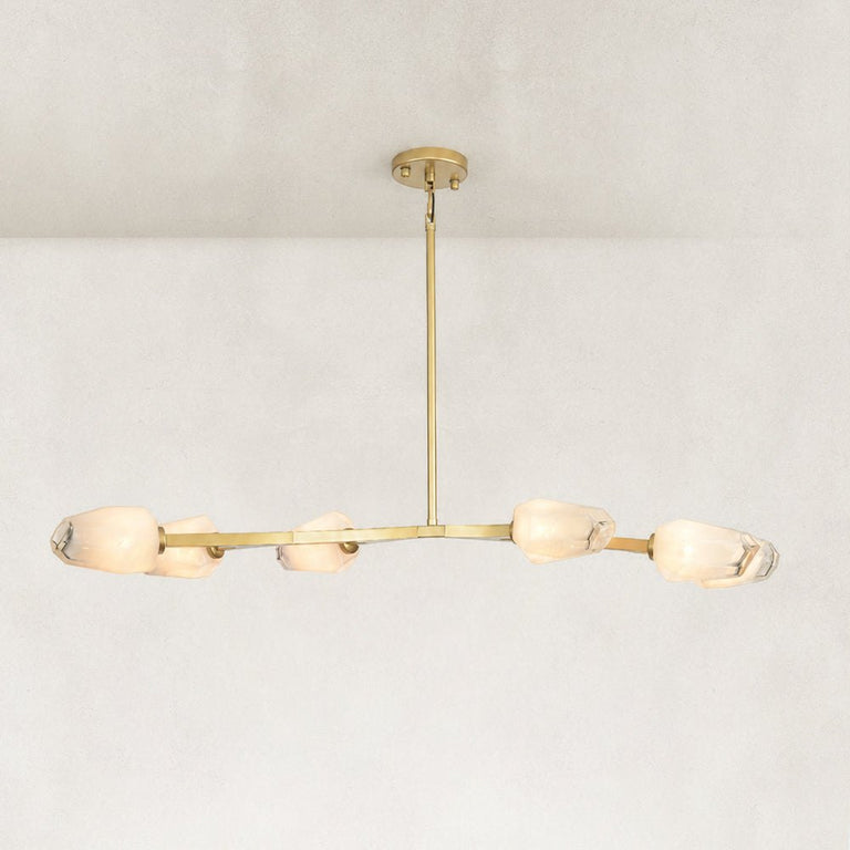 Faceted Glass Branch Linear Chandelier - compact-size complete fixture, illuminated