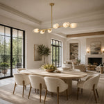 Faceted Glass Branch Linear Chandelier - compact-size dining installation, wide view