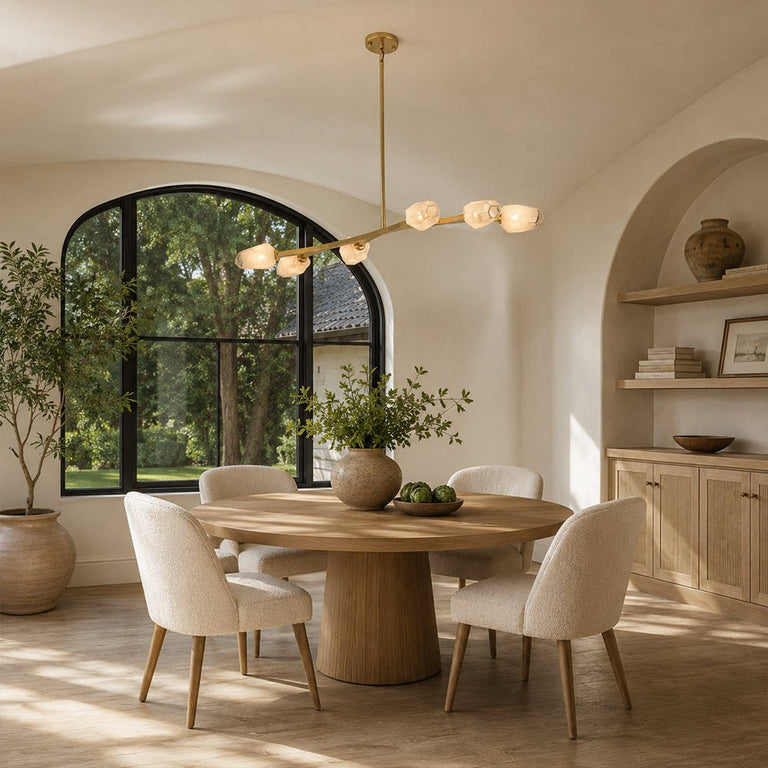 Faceted Glass Branch Linear Chandelier - compact-size dining room installation