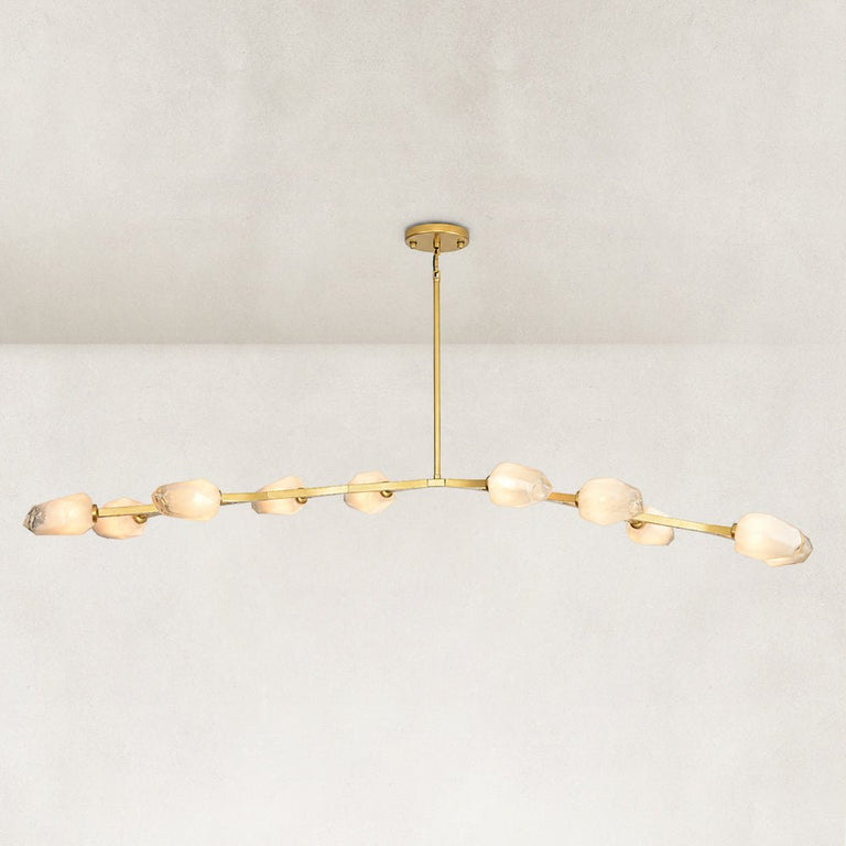 Faceted Glass Branch Linear Chandelier - large-size complete fixture, illuminated
