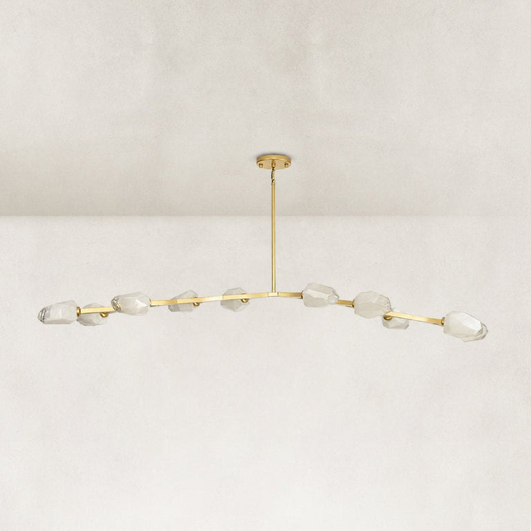 Faceted Glass Branch Linear Chandelier - large-size complete fixture, unlit