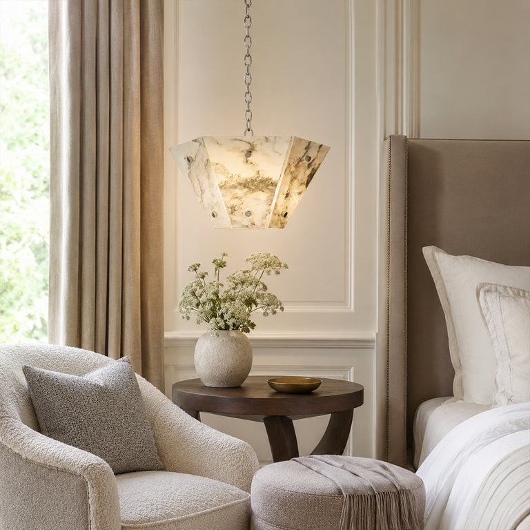 Faceted Ivory Marble Pendant displayed in a furnished interior