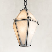 Product detail of Black Frame Faceted Marble Lantern Pendant against a neutral background