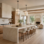 Black Frame Faceted Marble Lantern Pendant installed above a kitchen island