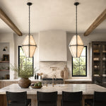 Black Frame Faceted Marble Lantern Pendant installed above a kitchen island