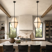 Black Frame Faceted Marble Lantern Pendant installed above a kitchen island