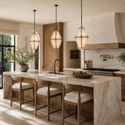 Black Frame Faceted Marble Lantern Pendant installed above a kitchen island