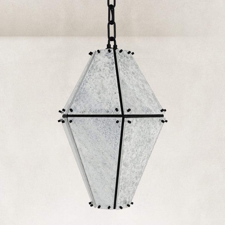 Product detail of Black Frame Faceted Marble Lantern Pendant against a neutral background