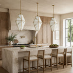 Faceted Marble Lantern Pendant installed above a kitchen island