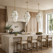 Faceted Marble Lantern Pendant installed above a kitchen island