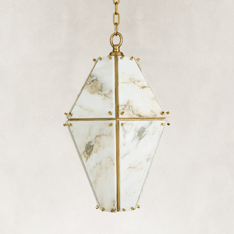 Product detail of Faceted Marble Lantern Pendant against a neutral background