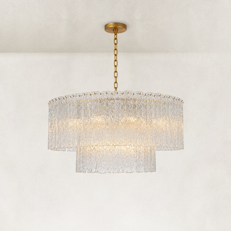 Fifteen-Light Glass Globe Chandelier 48" complete as shown fixture view