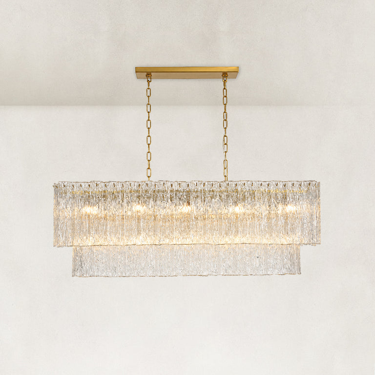 Fifteen-Light Linear Glass Chandelier 54" complete as shown fixture view