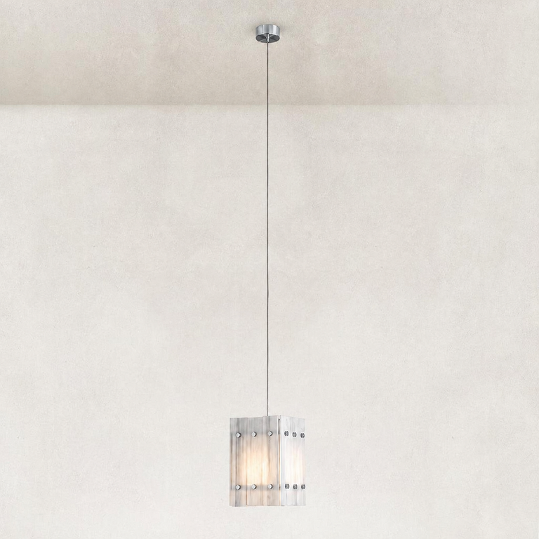 Fine Vein Twelve-Panel Marble Lantern Pendant 13.8" in Chrome finish shown in full against a neutral background