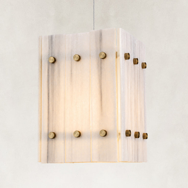 Product detail of Fine Vein Twelve-Panel Marble Lantern Pendant against a neutral background