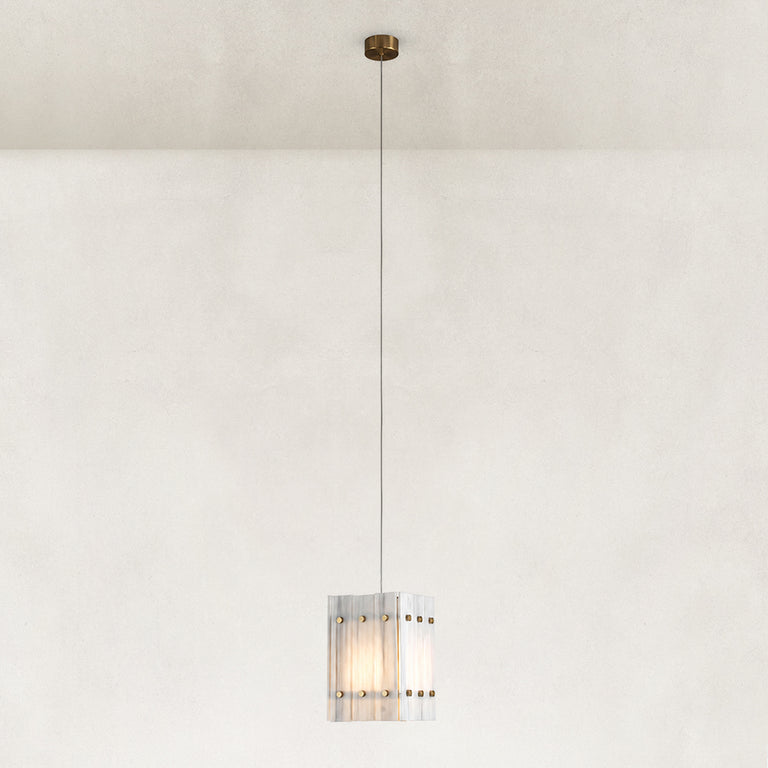 Fine Vein Twelve-Panel Marble Lantern Pendant shown in full against a neutral background