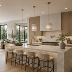 Fine Vein Twelve-Panel Marble Lantern Pendant installed above a kitchen island