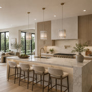 Fine Vein Twelve-Panel Marble Lantern Pendant installed above a kitchen island