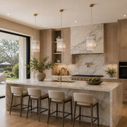 Fine Vein Twelve-Panel Marble Lantern Pendant installed above a kitchen island