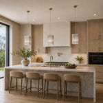 Fine Vein Twelve-Panel Marble Lantern Pendant installed above a kitchen island