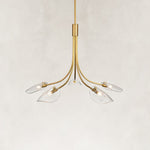 Five-Light Leaf Glass Chandelier in Aged Brass - alternate angle