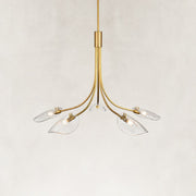 Five-Light Leaf Glass Chandelier in Aged Brass - alternate angle
