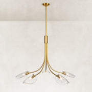 Five-Light Leaf Glass Chandelier in Aged Brass - complete fixture