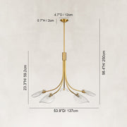 Five-Light Leaf Glass Chandelier in Aged Brass - dimension diagram