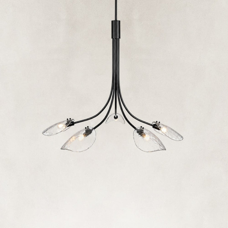 Five-Light Leaf Glass Chandelier in Matte Black - alternate angle