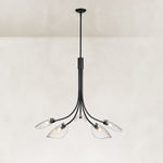 Five-Light Leaf Glass Chandelier in Matte Black - complete fixture