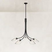 Five-Light Leaf Glass Chandelier in Matte Black - complete fixture