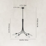 Five-Light Leaf Glass Chandelier in Matte Black - dimension diagram