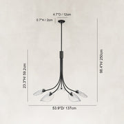 Five-Light Leaf Glass Chandelier in Matte Black - dimension diagram